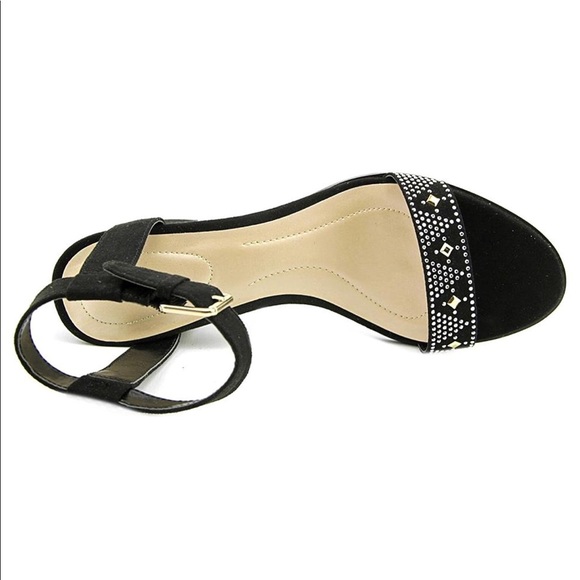 Black Ankle Strap Embellished Block Heel Sandals - Picture 6 of 7